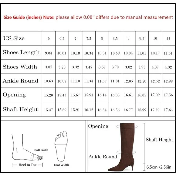 Women's Chocolate Tall Boots Pointed Toe Kitten Heel Side Zipper Knee High Boots